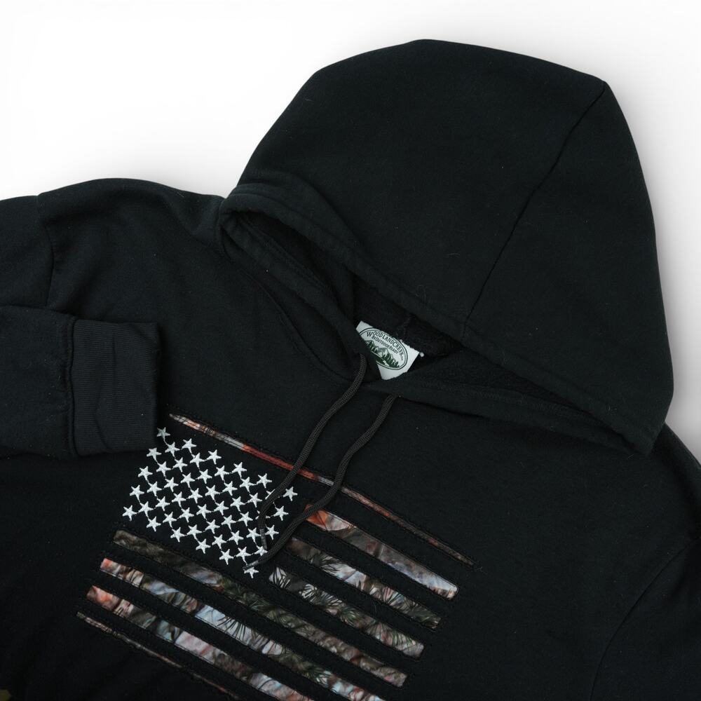 Woodland Creek Hoodie Mens 2XL Black Camo American Flag Pullover Patriotic‎